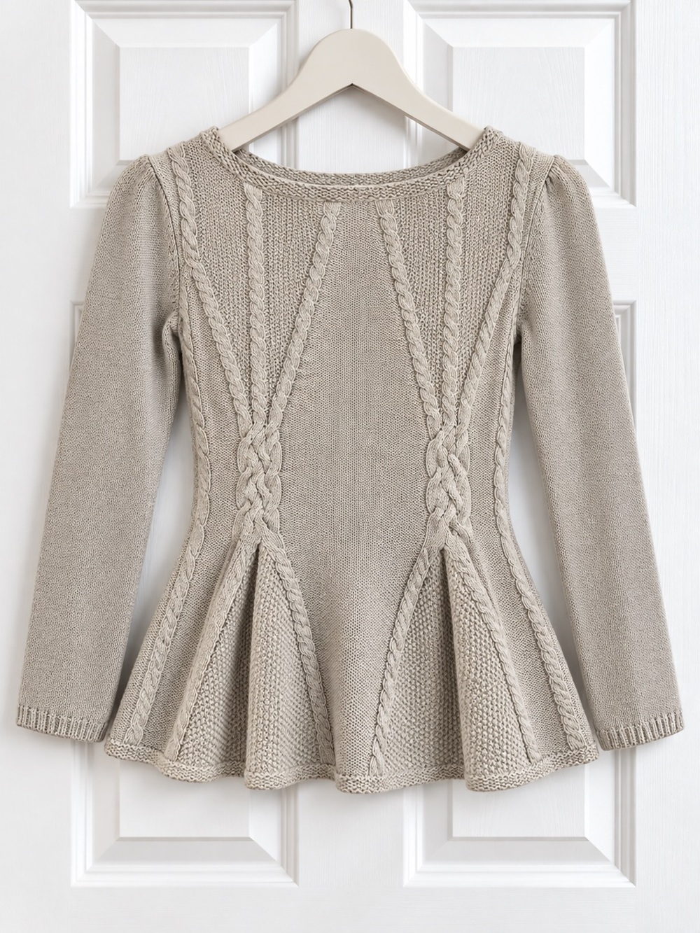 Beige Cable Knit Peplum Sweater Tunic S - Fall Boho Cottagecore